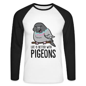 Das Leben ist besser mit Tauben - Unisex Baseballshirt langarm - Weiß/Schwarz - Vorne - Nik (191cm)