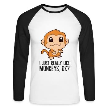 J’aime beaucoup les singes, d’accord? Drôle de singe - T-shirt baseball manches longues Homme - blanc/noir - Devant - Nik (191cm)
