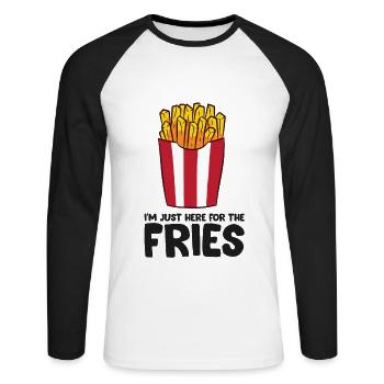 Je ne suis là que pour les frites Français les frites - T-shirt baseball manches longues Homme - blanc/noir - Devant - Nik (191cm)