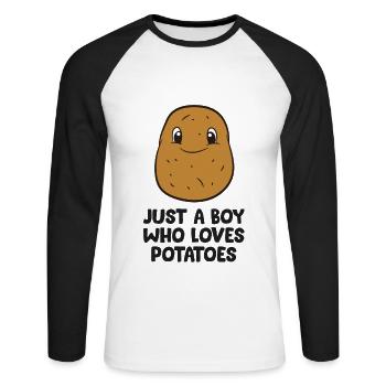 Just a Boy Who Loves Potatoes - Unisex Long Sleeve Baseball T-Shirt - white/black - Front - Nik (191cm)