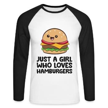 Juste une fille qui aime les hamburgers - T-shirt baseball manches longues Homme - blanc/noir - Devant - Nik (191cm)