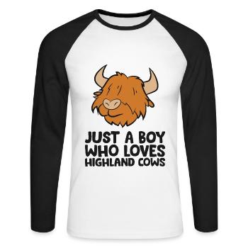 Juste un garçon qui aime les vaches des hautes terres - T-shirt baseball manches longues Homme - blanc/noir - Devant - Nik (191cm)