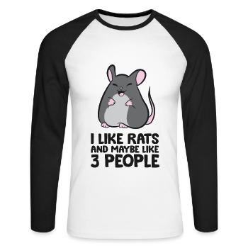 Rattenbesitzer Ich mag Ratten und vielleicht 3 - Unisex Baseballshirt langarm - Weiß/Schwarz - Vorne - Nik (191cm)