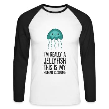 Ich bin wirklich eine Qualle Dies ist mein - Unisex Baseballshirt langarm - Weiß/Schwarz - Vorne - Nik (191cm)