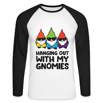 Gnome Lover traîner avec mes Gnomies - T-shirt baseball manches longues Homme - blanc/noir - Devant - Nik (191cm)