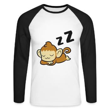 Singe endormi Singe fatigué Singe fatigué - T-shirt baseball manches longues Homme - blanc/noir - Devant - Nik (191cm)