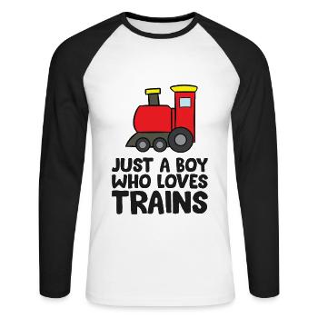 Juste un garçon qui aime les trains - T-shirt baseball manches longues Homme - blanc/noir - Devant - Nik (191cm)