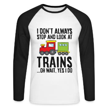 Je ne m’arrête pas toujours et je regarde les trains Oh attends - T-shirt baseball manches longues Homme - blanc/noir - Devant - Nik (191cm)
