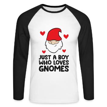 Nur ein Junge, der Zwerge liebt - Unisex Baseballshirt langarm - Weiß/Schwarz - Vorne - Nik (191cm)