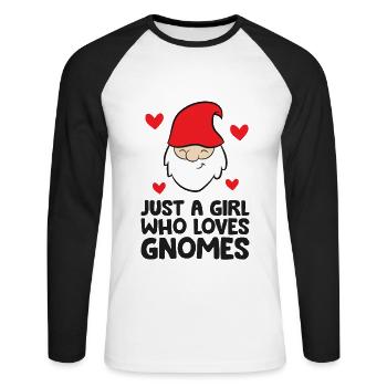 Nur ein Mädchen, das Zwerge liebt - Unisex Baseballshirt langarm - Weiß/Schwarz - Vorne - Nik (191cm)