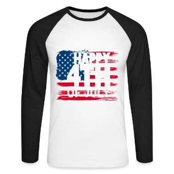 Happy 4th of July with American Flag - Unisex Long Sleeve Baseball T-Shirt - white/black - Front - Nik (191cm)