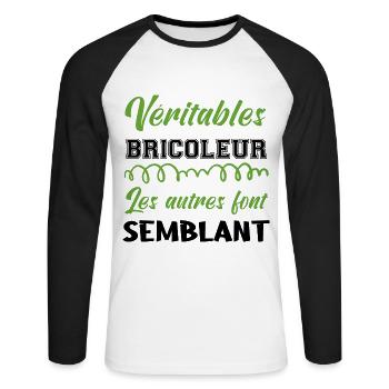 Véritable bricoleur niveau - T-shirt baseball manches longues Homme - blanc/noir - Devant - Nik (191cm)