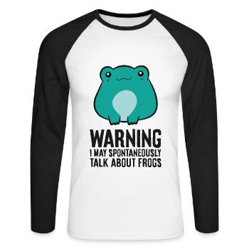 Froschliebhaber Warnung: Ich kann spontan über - Unisex Baseballshirt langarm - Weiß/Schwarz - Vorne - Nik (191cm)