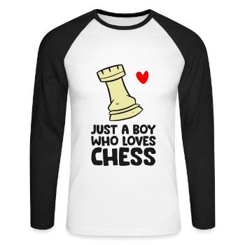 Nur ein Junge, der Schach liebt - Unisex Baseballshirt langarm - Weiß/Schwarz - Vorne - Nik (191cm)