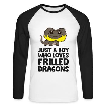 Just a Boy Who Loves Frilled Dragons - Unisex Long Sleeve Baseball T-Shirt - white/black - Front - Nik (191cm)