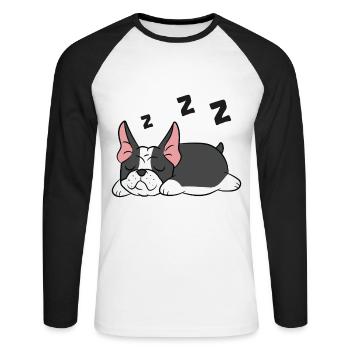 Boston Terrier Dog Pajamas Drôle - T-shirt baseball manches longues Homme - blanc/noir - Devant - Nik (191cm)