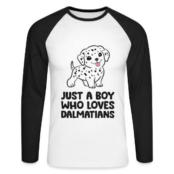 Chien dalmatien Juste un garçon qui aime les dalmatiens - T-shirt baseball manches longues Homme - blanc/noir - Devant - Nik (191cm)