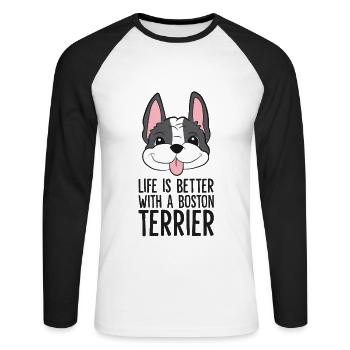 La vie est meilleure avec un chien Boston Terrier - T-shirt baseball manches longues Homme - blanc/noir - Devant - Nik (191cm)