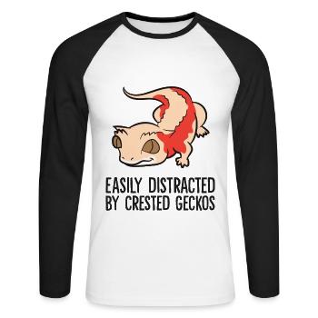 Easily Distracted By Crested Geckos - Unisex Long Sleeve Baseball T-Shirt - white/black - Front - Nik (191cm)
