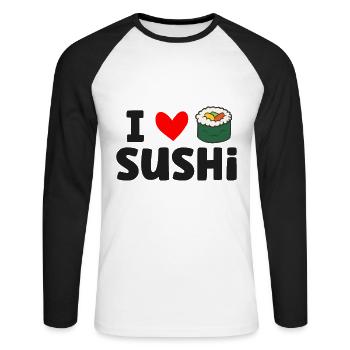 I Love Sushi Love Sushi Rolls - Unisex Long Sleeve Baseball T-Shirt - white/black - Front - Nik (191cm)