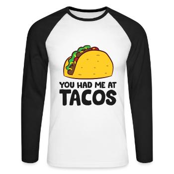 Ils m’aimaient au Tacos Cinco De Mayo - T-shirt baseball manches longues Homme - blanc/noir - Devant - Nik (191cm)