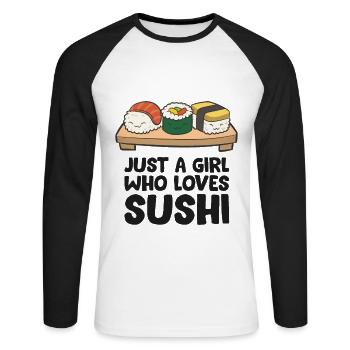 Nur ein Mädchen, das Sushi liebt - Unisex Baseballshirt langarm - Weiß/Schwarz - Vorne - Nik (191cm)