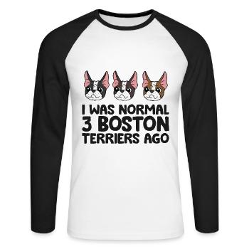 J’étais normal devant 3 Boston Terriers Funny - T-shirt baseball manches longues Homme - blanc/noir - Devant - Nik (191cm)