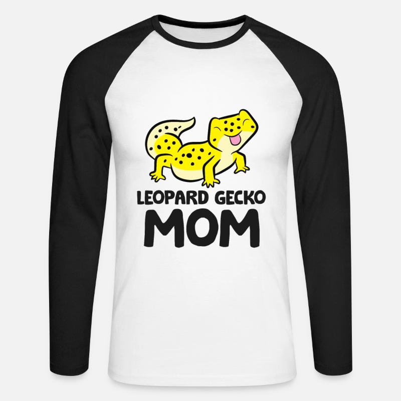 Leopardgecko Mama Eidechse Reptil Leopardgecko - Unisex Baseballshirt langarm - Weiß/Schwarz