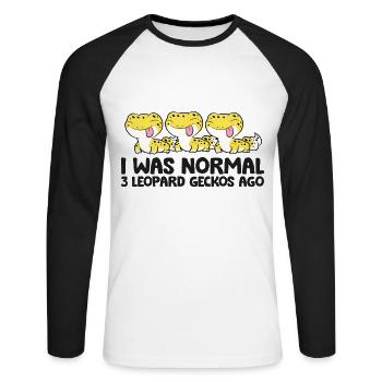 Ich war normal 3 Leopardgeckos vor Pet Leopard - Unisex Baseballshirt langarm - Weiß/Schwarz - Vorne - Nik (191cm)