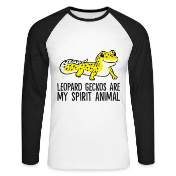 Leopardgeckos sind mein Seelentier - Unisex Baseballshirt langarm - Weiß/Schwarz - Vorne - Nik (191cm)