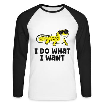 Ich tue, was ich will Reptil Eidechse Leopard - Unisex Baseballshirt langarm - Weiß/Schwarz - Vorne - Nik (191cm)