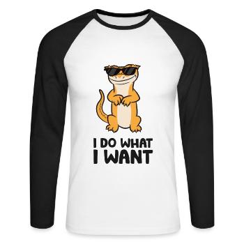 I Do What I Want Reptile Lizard Crested Gecko - Unisex Long Sleeve Baseball T-Shirt - white/black - Front - Nik (191cm)