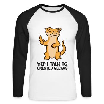 Crested Gecko Owner Yep I Talk To Crested Geckos - Unisex Long Sleeve Baseball T-Shirt - white/black - Front - Nik (191cm)