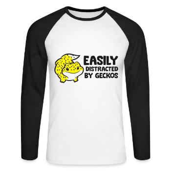 Facilement distrait par le gecko léopard de gecko - T-shirt baseball manches longues Homme - blanc/noir - Devant - Nik (191cm)