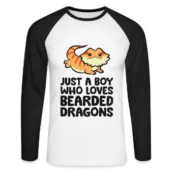 Bearded dragon Reptile Just a Boy Who Loves - Unisex Long Sleeve Baseball T-Shirt - white/black - Front - Nik (191cm)