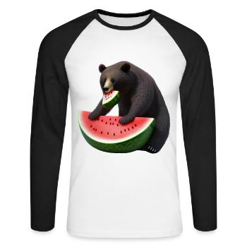 Bär mit Wassermelone - Unisex Baseballshirt langarm - Weiß/Schwarz - Vorne - Nik (191cm)