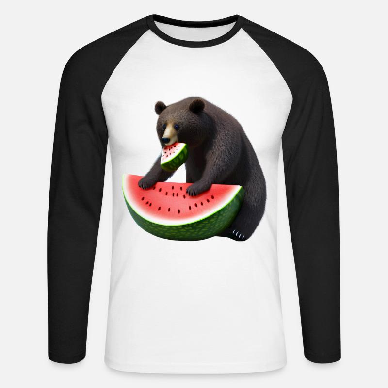 Bär mit Wassermelone - Unisex Baseballshirt langarm - Weiß/Schwarz