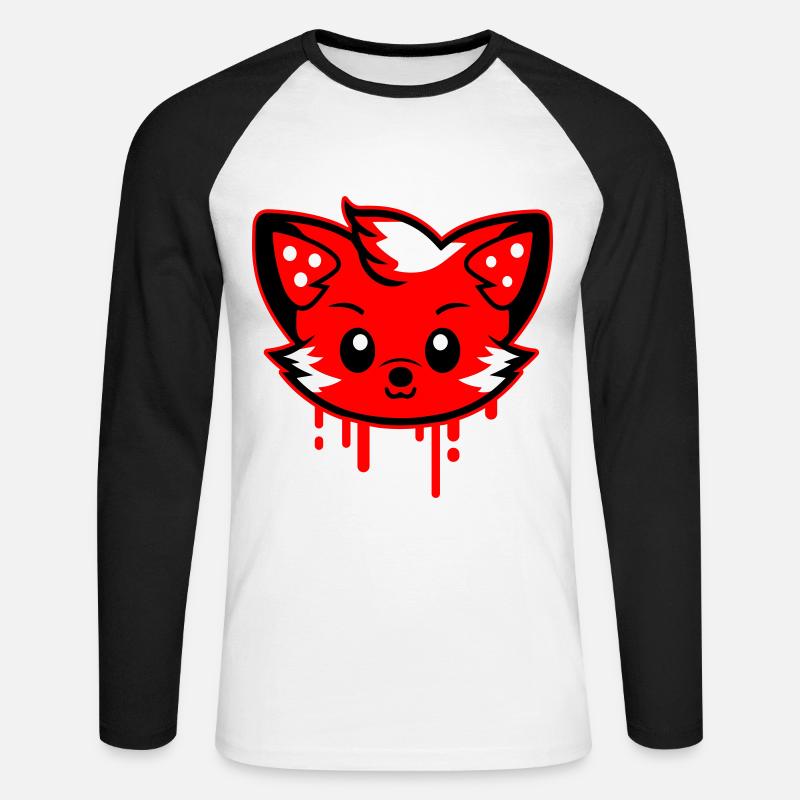 Fuchs Kopf Comic Niedlich - Unisex Baseballshirt langarm - Weiß/Schwarz