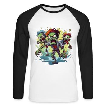Zombie Apocalypse Halloween Zombie Hunter Undead - T-shirt baseball manches longues Homme - blanc/noir - Devant - Nik (191cm)