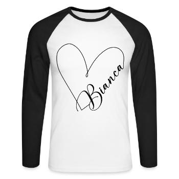 Bianca Name Herzlinie - Unisex Baseballshirt langarm - Weiß/Schwarz - Vorne - Nik (191cm)