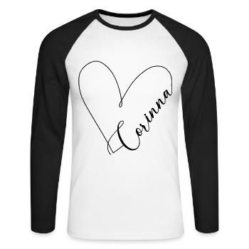 Corinna Nom Ligne de Coeur - T-shirt baseball manches longues Homme - blanc/noir - Devant - Nik (191cm)