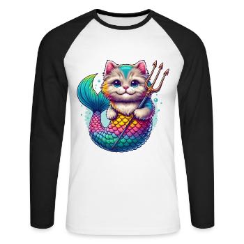 L’AVENTURE COLORÉE D’UN CHATON SIRÈNE, CHAT - T-shirt baseball manches longues Homme - blanc/noir - Devant - Nik (191cm)