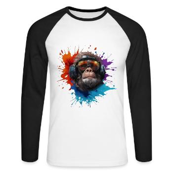 DJ Monkey Affen mit Sonnenbrille Safari - Unisex Baseballshirt langarm - Weiß/Schwarz - Vorne - Nik (191cm)