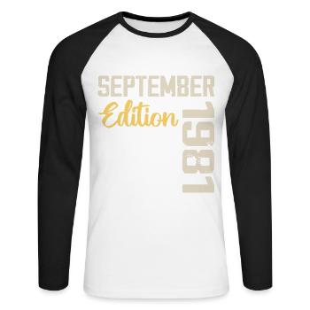 September 1981 - 43rd Anniversary September 1981 - Unisex Long Sleeve Baseball T-Shirt - white/black - Front - Nik (191cm)