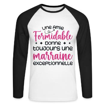Amie formidable donne une marraine exceptionnelle - T-shirt baseball manches longues Homme - blanc/noir - Devant - Nik (191cm)