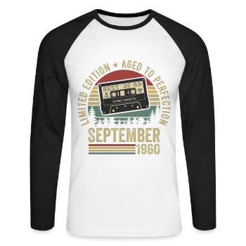 Né en septembre 1960 Millésime 1960 - T-shirt baseball manches longues Homme - blanc/noir - Devant - Nik (191cm)