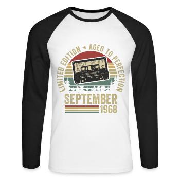 Né en septembre 1968 Millésime 1968 - T-shirt baseball manches longues Homme - blanc/noir - Devant - Nik (191cm)