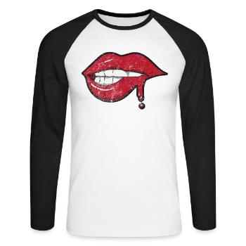 Lèvres bouche dents rouge à lèvres - T-shirt baseball manches longues Homme - blanc/noir - Devant - Nik (191cm)