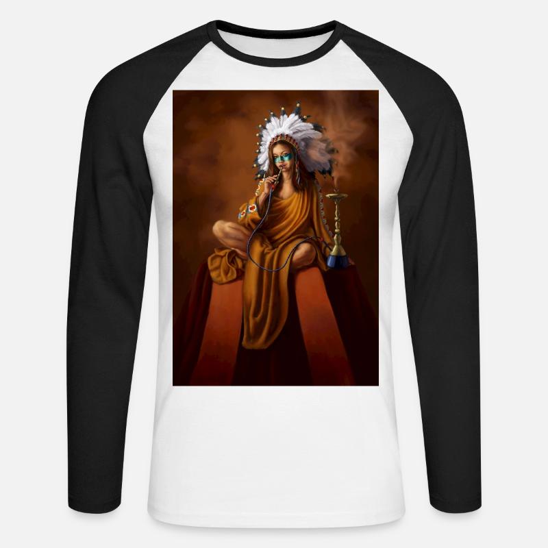 Weiblicher indischer Schamane mit Kopfschmuck - Unisex Baseballshirt langarm - Weiß/Schwarz
