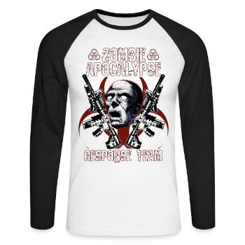 Équipe d’intervention zombie apocalypse - T-shirt baseball manches longues Homme - blanc/noir - Devant - Nik (191cm)